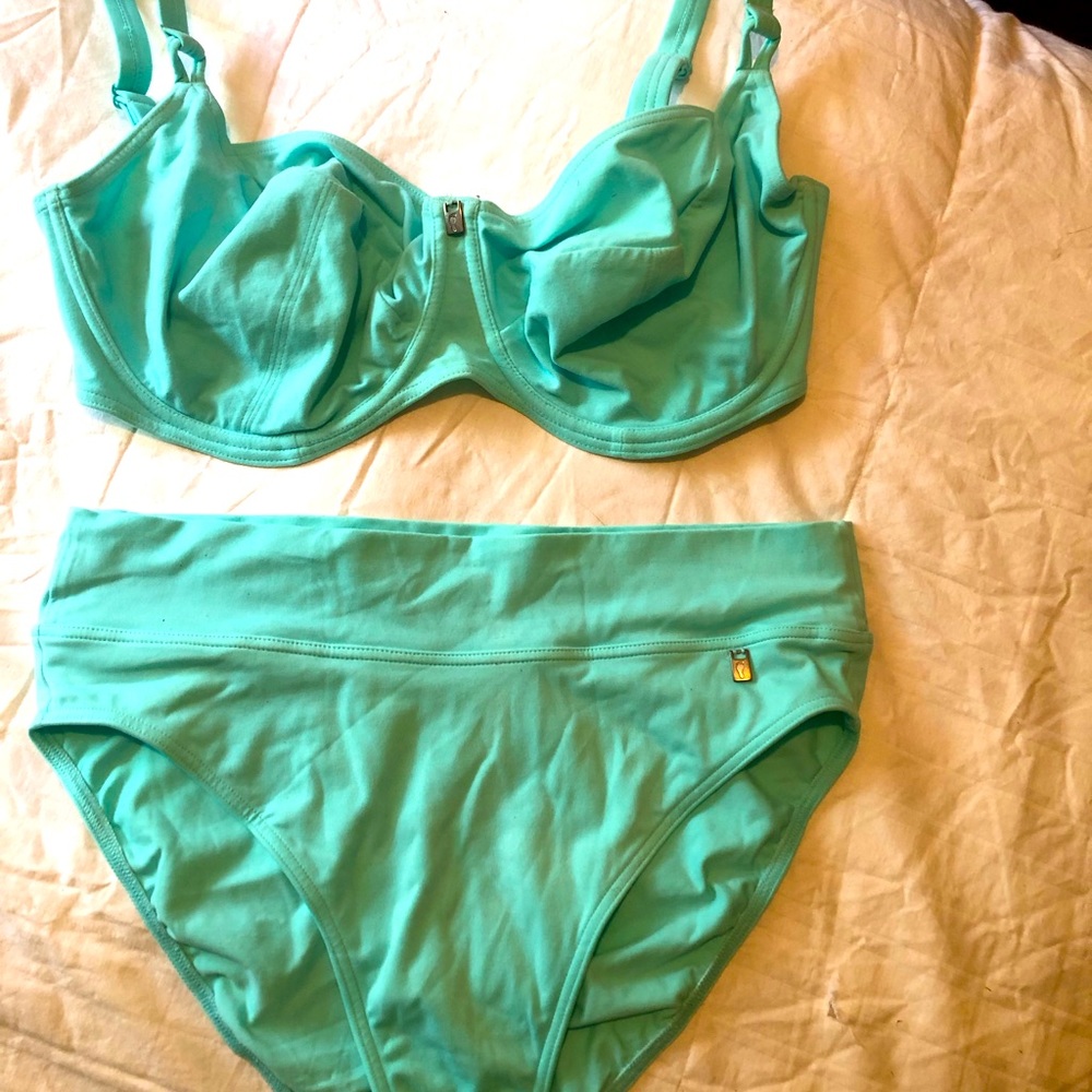 Freya underwire balconette bikini with high waisted bottoms.